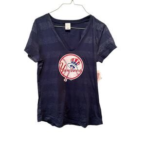 Genuine Merchandise Yankees Top Womens Medium Blue Black Striped Cotton Pullover